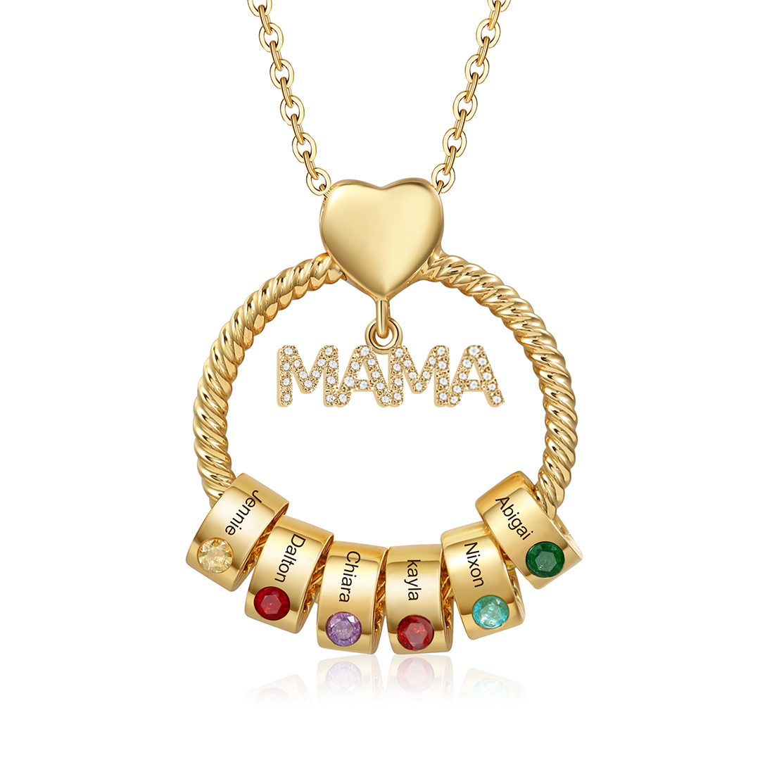 6 Names - Personalised Mama Circle Pendant Necklace Custom Names & Birthstones Necklace Mother's Day Gifts-Jessemade AU