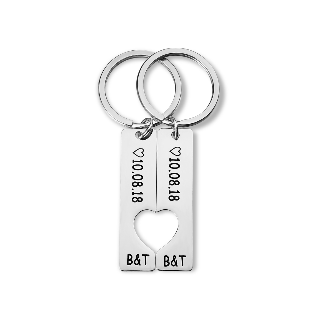 To My Man/My Love Heart Keychain Set Personalised Date Initial Keyring Matching Couple Gifts-Jessemade AU