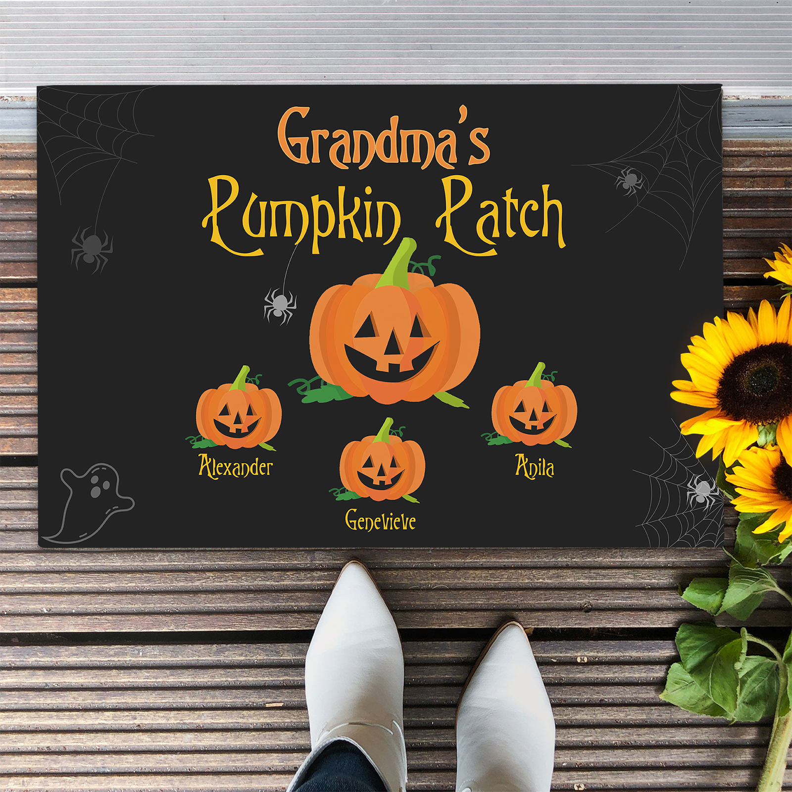 Personalised Halloween Doormat Custom 4 Names Pumpkin Doormat Home Decor - Grandma's Pumpkin Patch-Jessemade AU