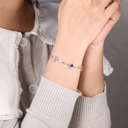 Personalised Heart Bracelet with 6 Birthstones Engraved Names Bracelet Gifts For Her-Jessemade AU