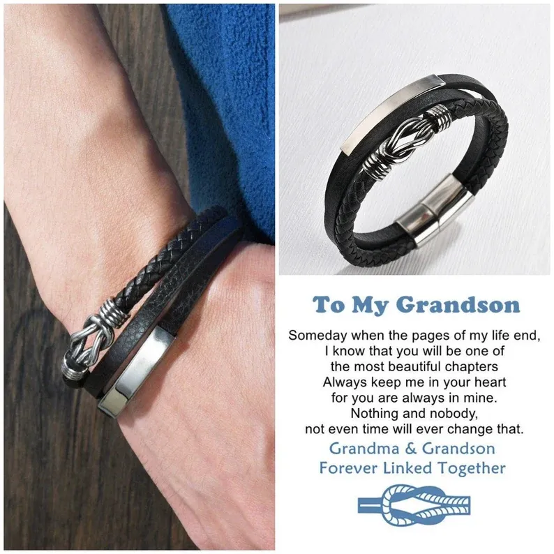 To My Grandson Customised Infinity Knot Leather Bracelet Bracelet "Forever Linked Together" Inspirational Gifts For grandon-Jessemade AU