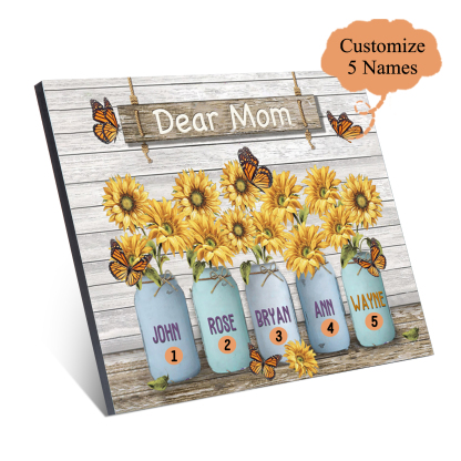 Dear Mom Sunflowers Picture Board Personalised 5 Kids Names Family Keepsake Wood Signs Photo Frame-Jessemade AU