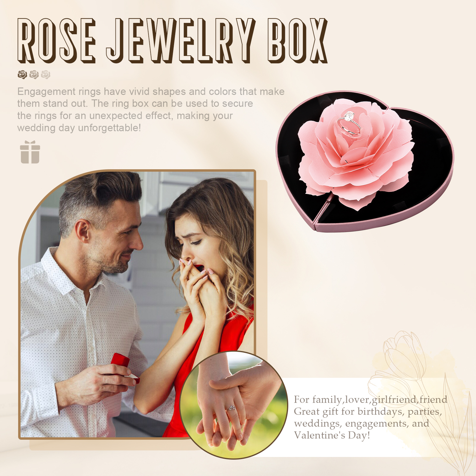 Ring Gift Box Rose Exquisite Jewelry Box Valentine's Day Gift Packaging Box-Jessemade AU