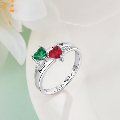 Family Ring Promise Ring Personalised 2 Birthstones Ring With Names Gifts for Her-Jessemade AU