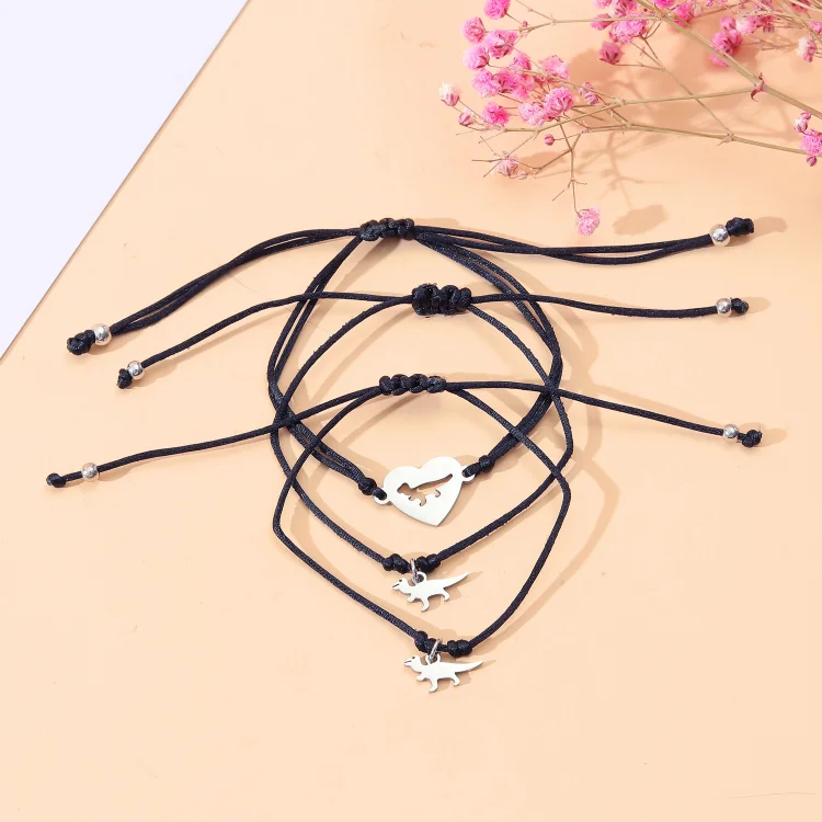 3 Pcs Back To School Heart Dinosaur Bracelet Set Adjustable Bracelets Gift With Gift Card Set For Kids-Jessemade AU