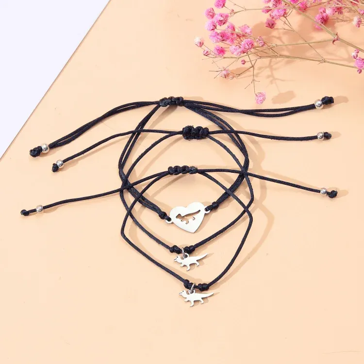 3 Pcs Back To School Heart Dinosaur Bracelet Set Adjustable Bracelets Gift With Gift Card Set For Kids-Jessemade AU