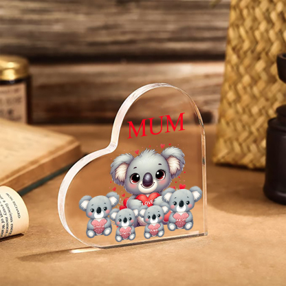 Personalised Acrylic Heart Keepsake Custom 1 Text & 4 Names Ornament Koala Family Gifts for Mother/Grandma-Jessemade AU