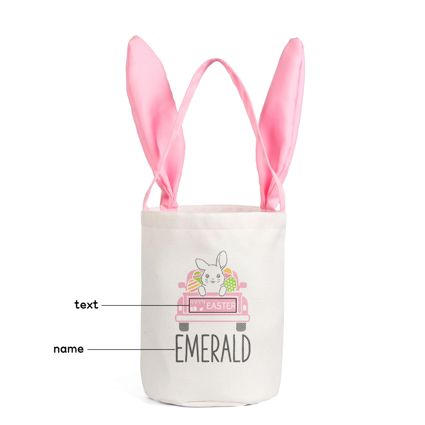 Easter Bunny Tote Bag Personalised Name & Text Bucket Bag Bunny Truck Basket Gifts For Kids-Jessemade AU