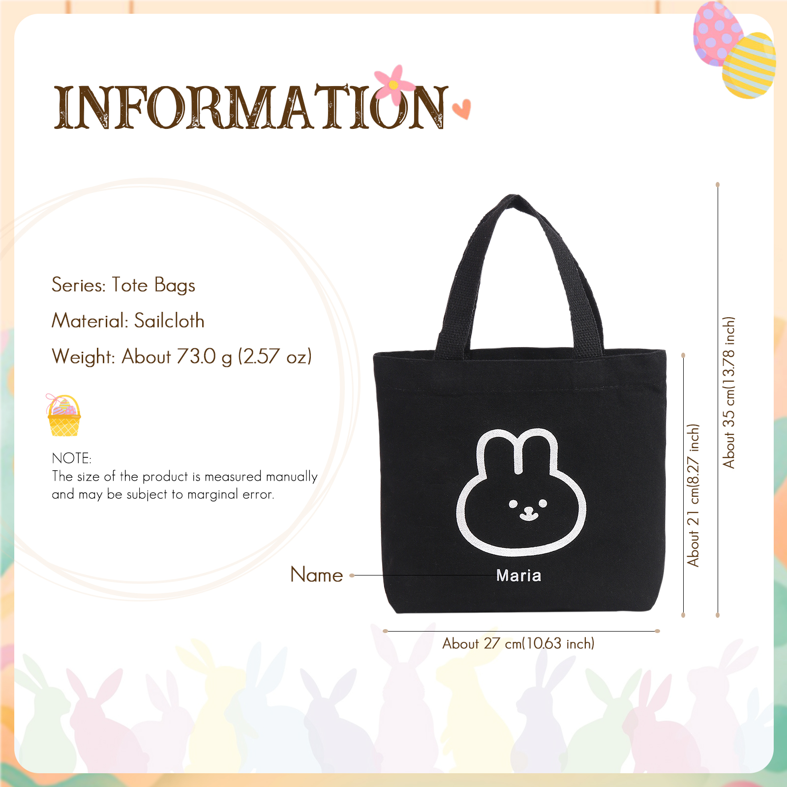 Personalised Bunny Tote Bag Customised with Name Bunny Handbag Easter Gifts-Jessemade AU