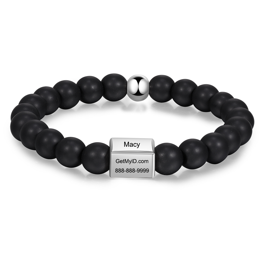 Personalised Round Beads Bracelet Custom Names Men's Bracelet Gifts For Him-Jessemade AU