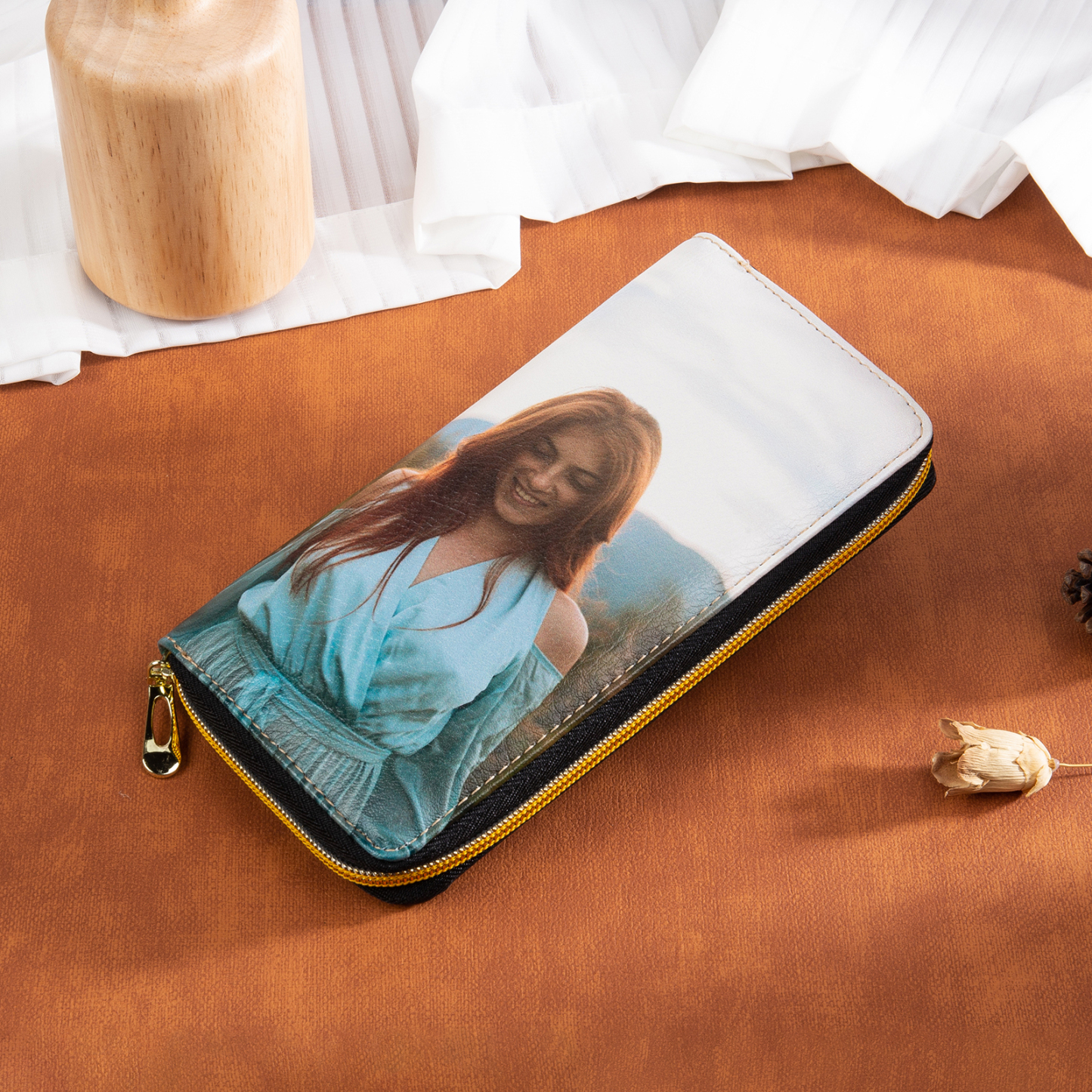 Long Purse Personalised Dream Catcher Leather Wallet Engraved 1 Photo Zip Wallet Gifts for Her-Jessemade AU