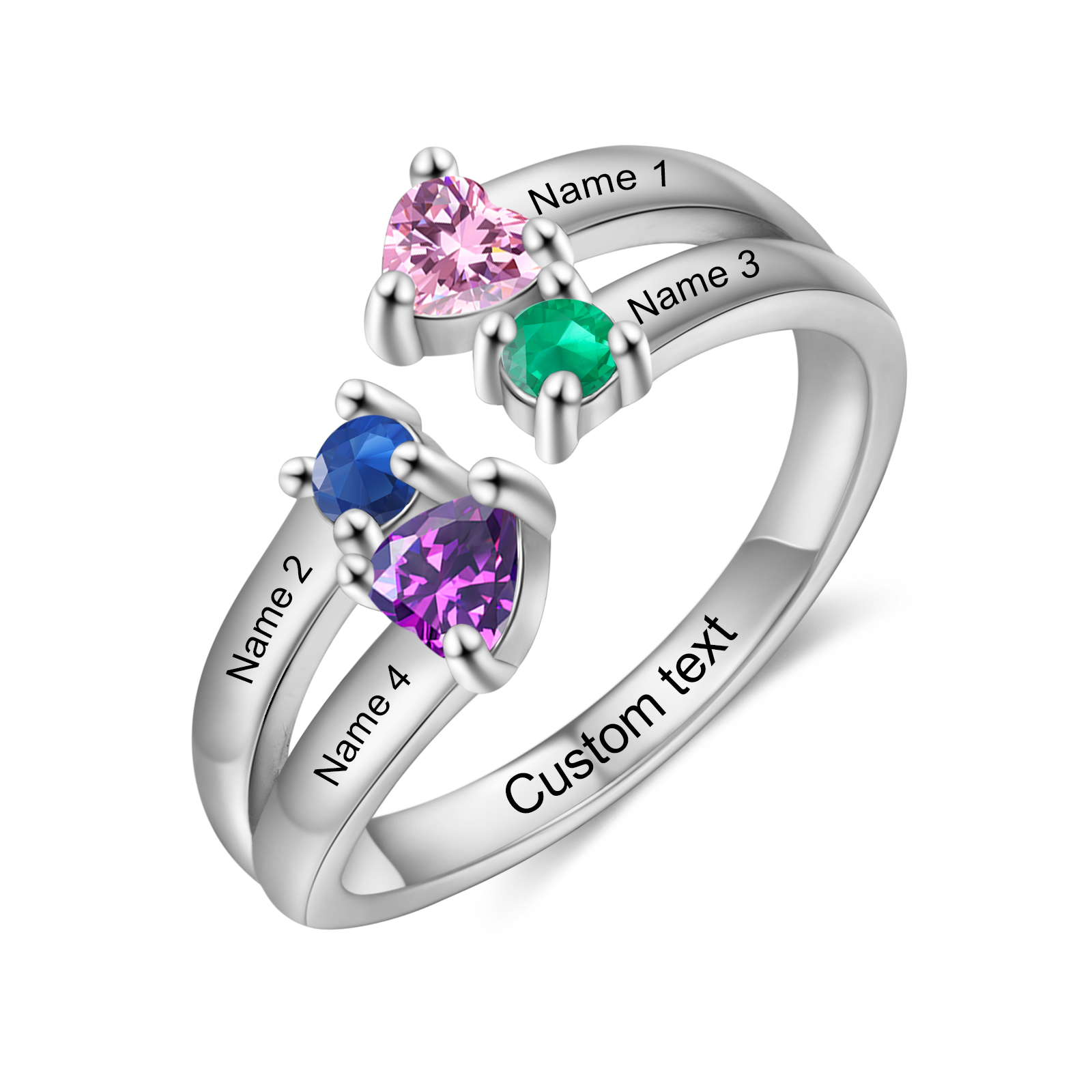 4 Names - Personalised Birthstones Ring Customised Name Open Ring Gift for Her-Jessemade AU
