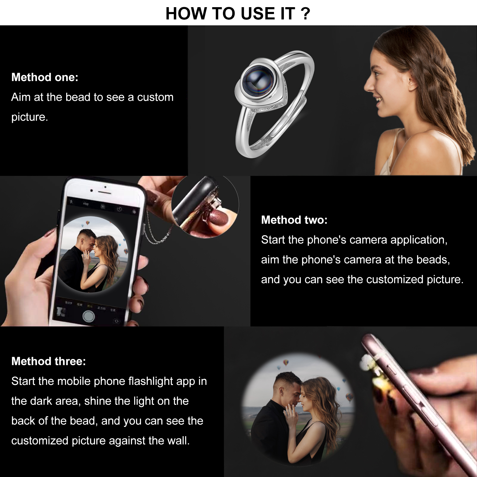 Personalised Photo Projection Ring Open Ring Couples Rings Romantic Gifts For Him/Her-Jessemade AU