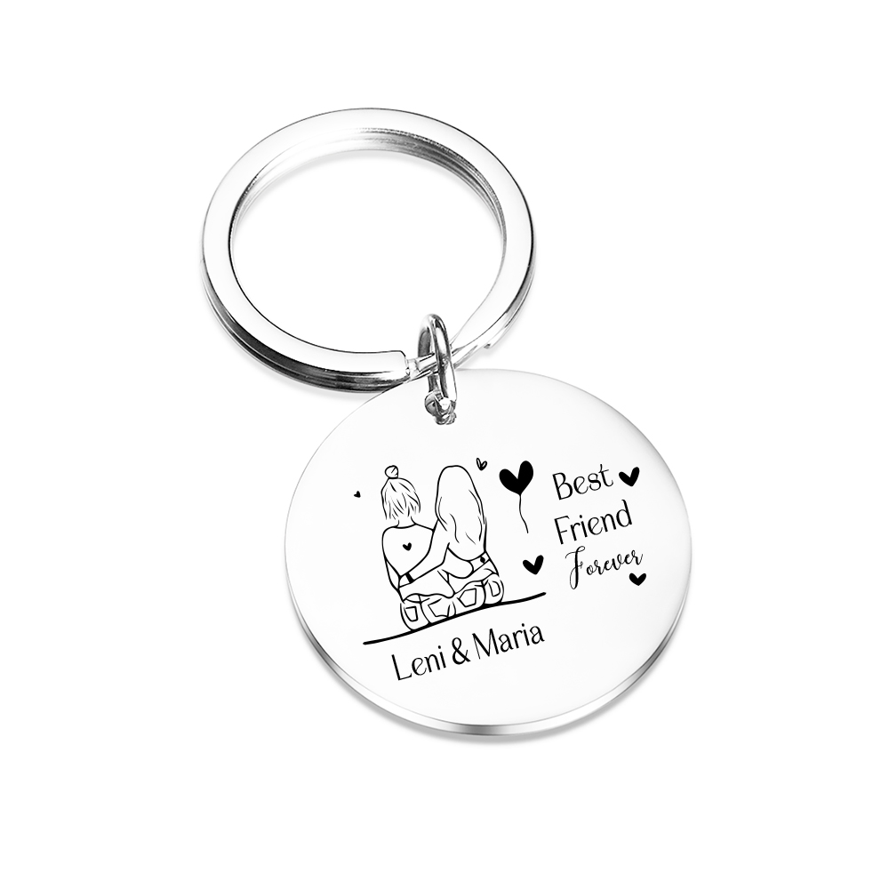 Personalised Round Keychain Custom Text Keyring Best Friend Forever Gift For Friend/Sister/Bestie-Jessemade AU