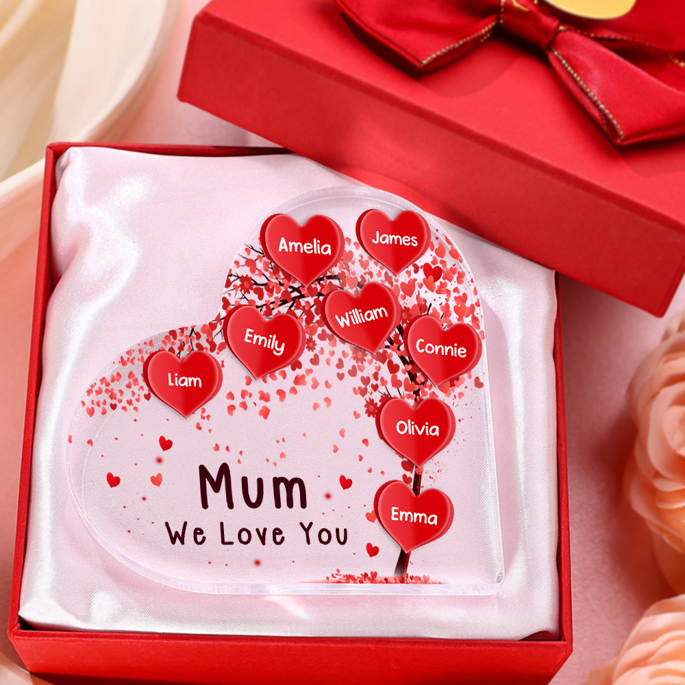 8 Names - Personalised Acrylic Heart Keepsake Custom Text Red Tree Ornaments Gifts for Grandma/Mother-Jessemade AU