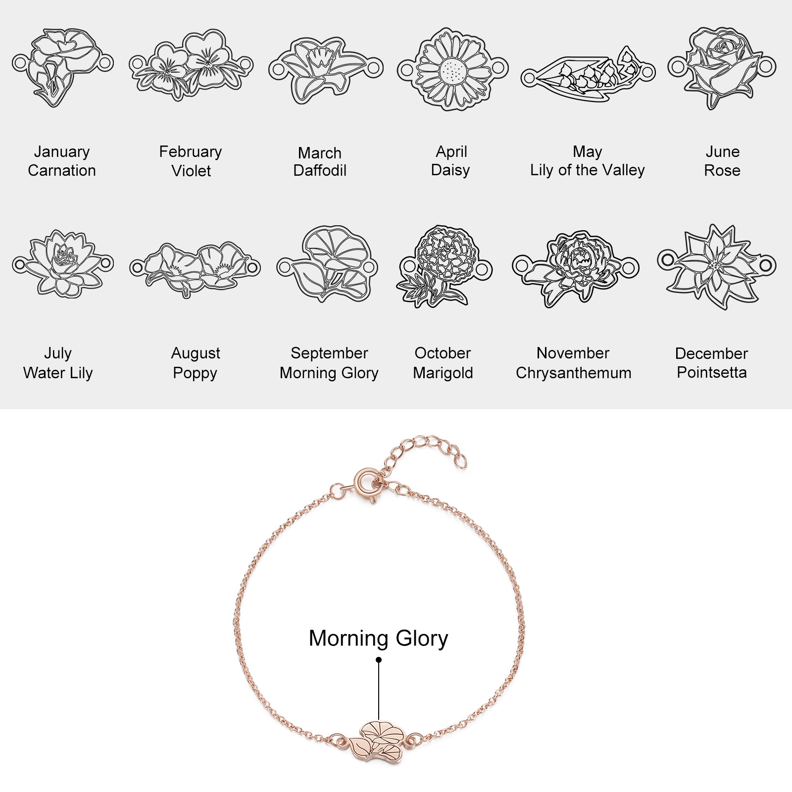 Personalised 1 Birth Flower Elegant Woman's Bracelet-Jessemade AU