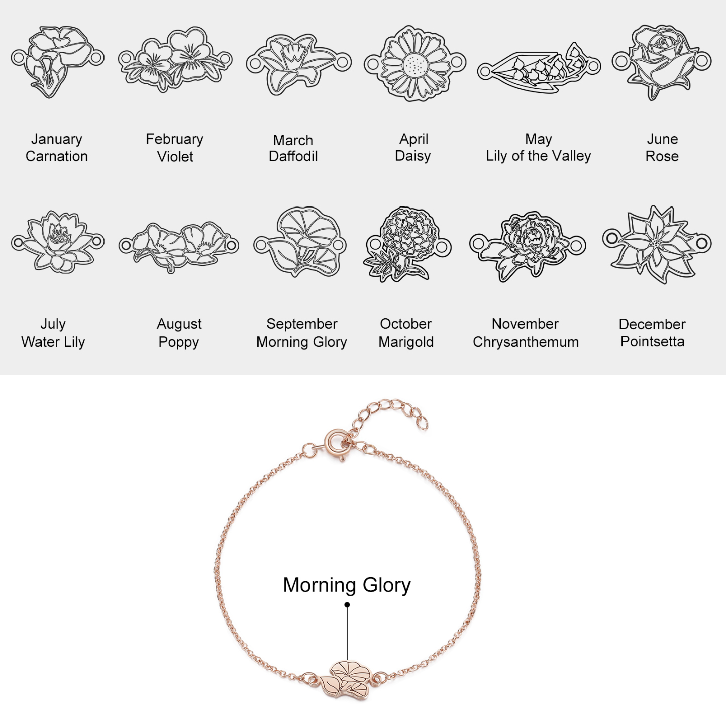 Personalised 1 Birth Flower Elegant Woman's Bracelet-Jessemade AU