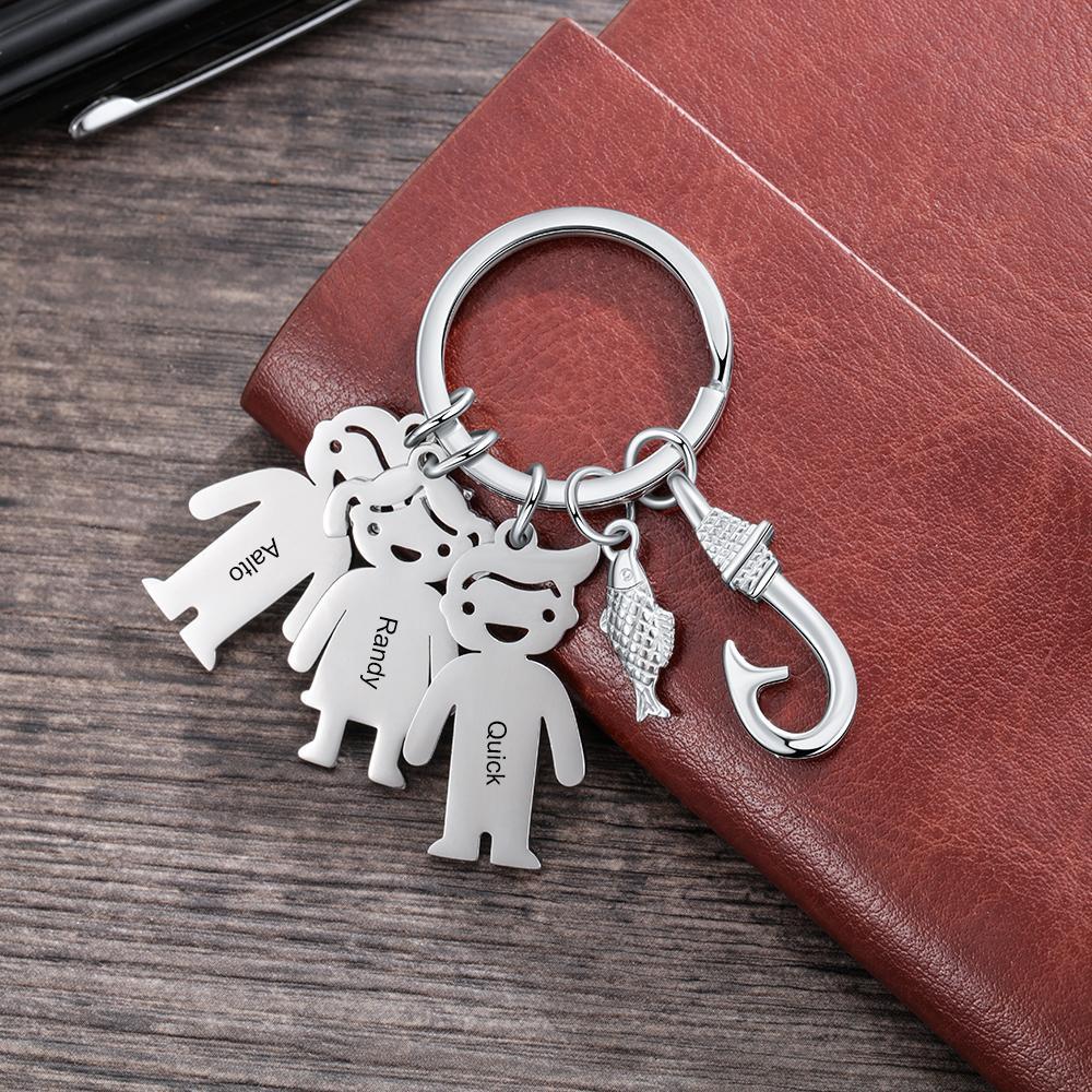 Personalised Kids Charm Keychain Engraved 2 Names Keychain Gifts For Dad-Jessemade AU