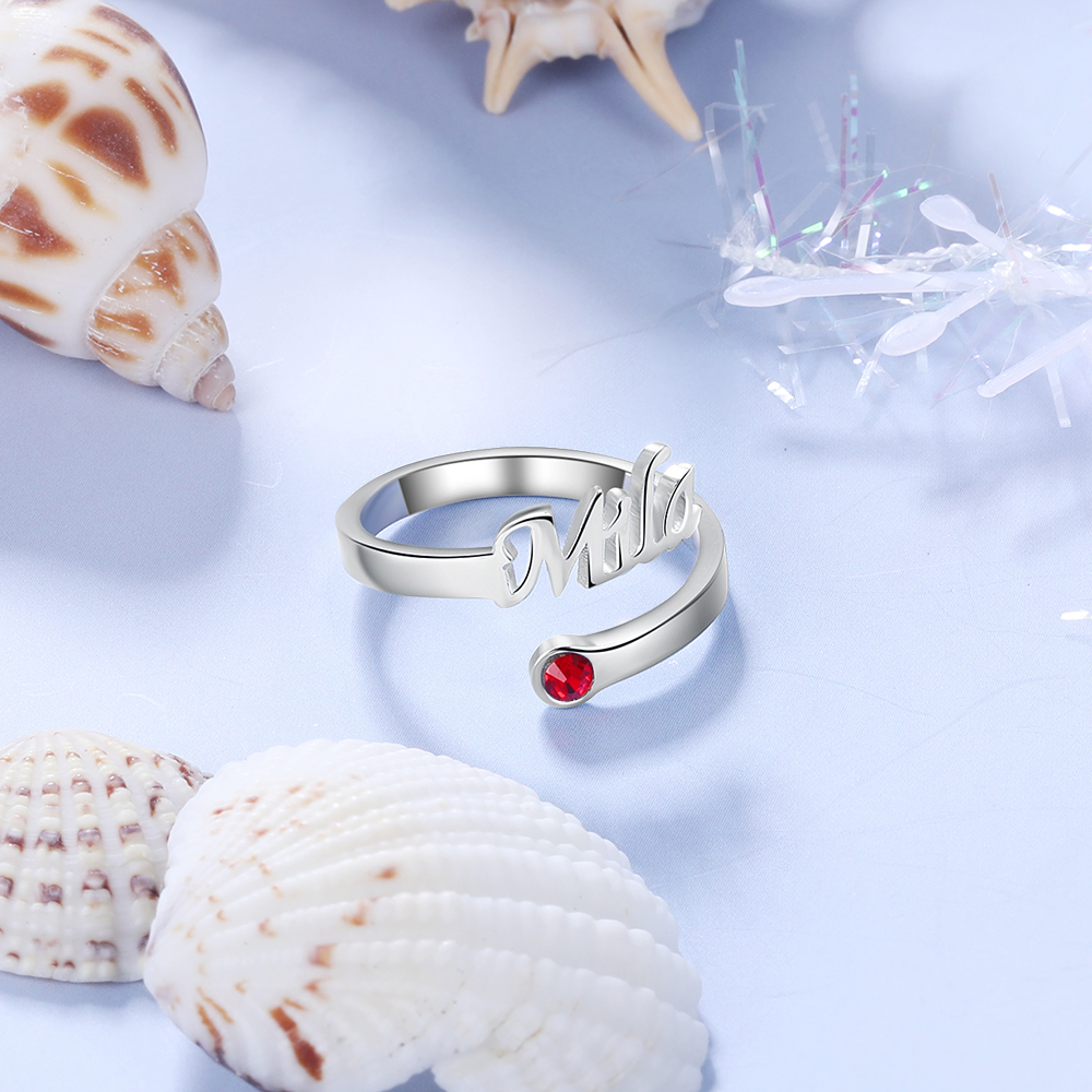 Personalised Birthstone Ring Custom 1 Name Best Gift For Women-Jessemade AU