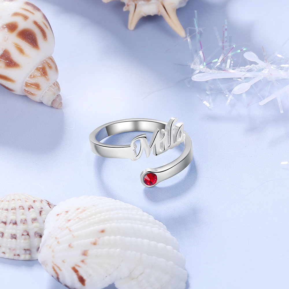 Personalised Birthstone Ring Custom 1 Name Best Gift For Women-Jessemade AU