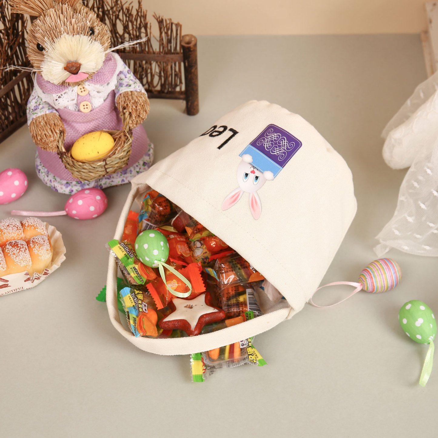 Personalised Bunny Tote Bag Custom Name Bunny Basket Bucket Bag Easter Gift for Him/Her-Jessemade AU