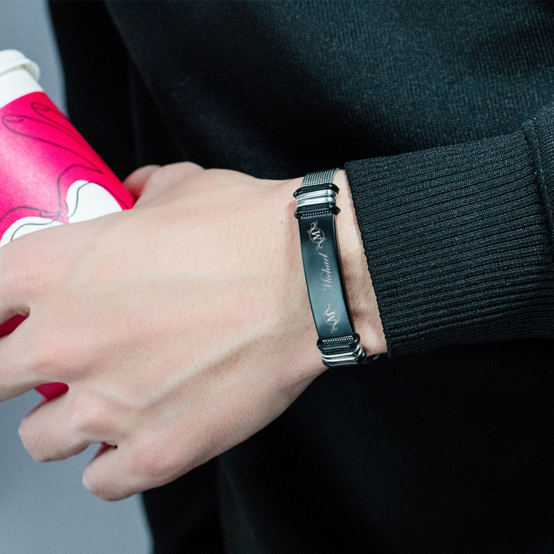 Personalised Men's Name Bracelet Custom Name Letter Watchband Initial ID Bar Bangle Gifts For him-Jessemade AU