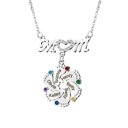 Mom Necklace Customised Baby Feet Necklace with Birthstones Engraving 6 Names Gifts for Her-Jessemade AU