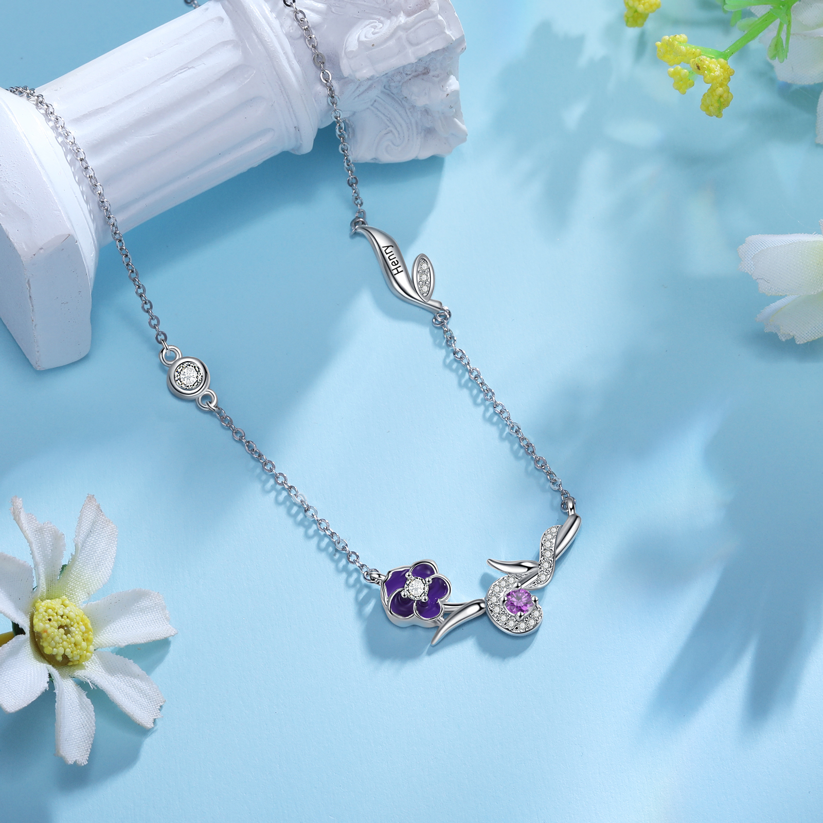 Personalised February Birthflower Necklace With Birthstone Best Gift For Her-Jessemade AU