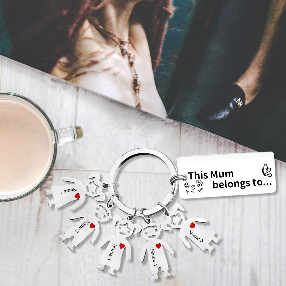 5 Names - Personalised Keychain with Kid Charms Engraved Names Keychain Mother's Day Gift for Mum/Nan-Jessemade AU