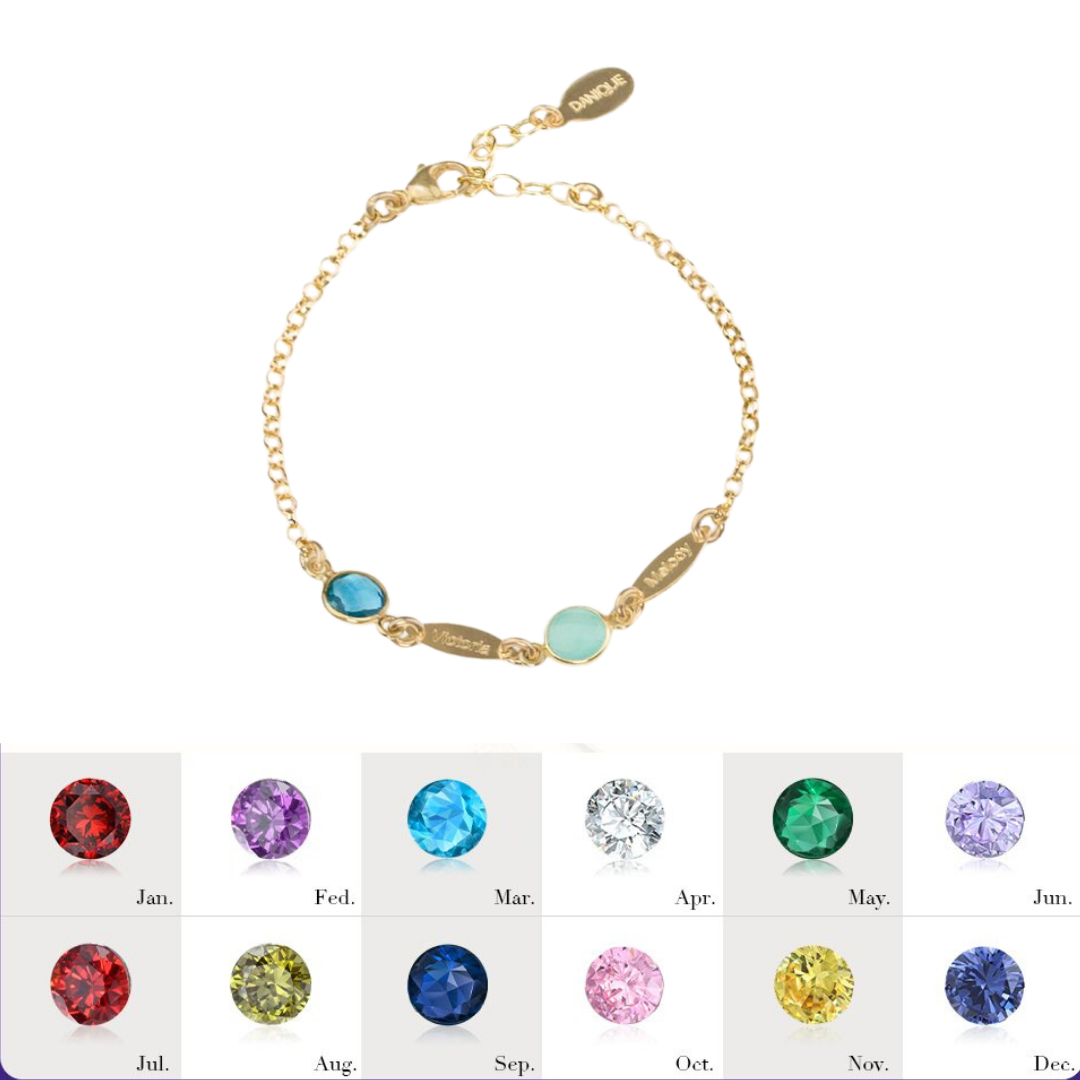 Personalised Bracelet With 2 Birthstones Engraved Names Bracelet Gift For Women-Jessemade AU