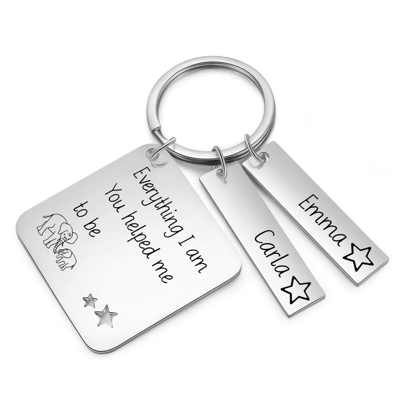 Personalised 2 Names & 1 Text Keychain Elephant Family Keychain Gifts for Father/Mother/Grandma/Grandpa-Jessemade AU