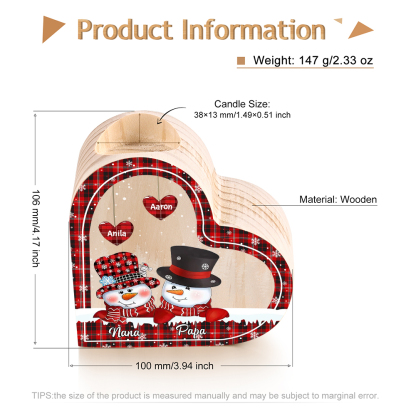 Heart-Shaped Christmas Candle Holder Engraved 4 Names Snowman Candlesticks Personalised Gift for Family-Jessemade AU