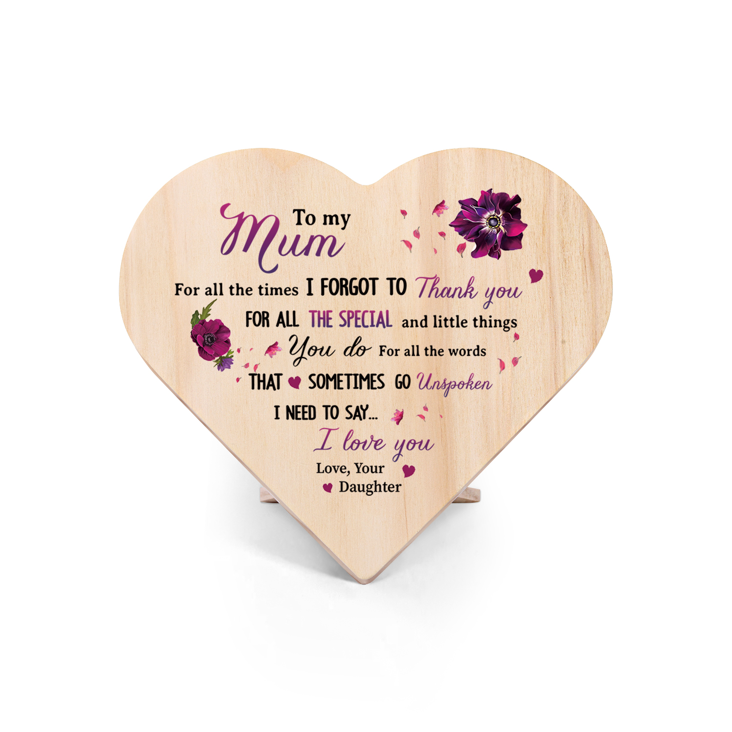 To My Mum Violet Wooden Heart Keepsake Desktop Ornament "For all the times I forgot to thank you" Mothers Gifts-Jessemade AU