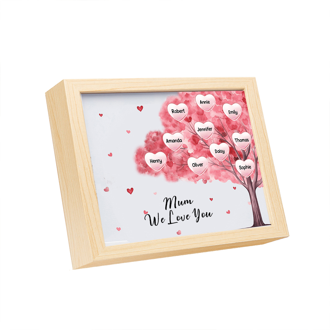 Personalised Frame Night Light Custom 1 Text & 10 Names Pink Family Tree Ornament Gifts for Mother/Grandma-Jessemade AU