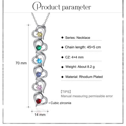 Personalised Heart Family Name Necklace Custom 6 Birthtones Necklace-Jessemade AU