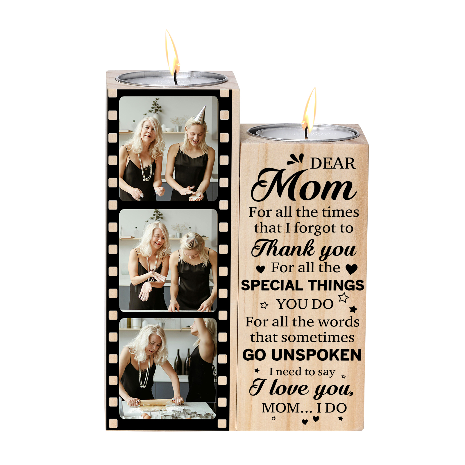 To My Mum/Mom Candle Holder Custom 3 Photos Wooden Candlestick - For All The Times I Forgot To Thank You-Jessemade AU