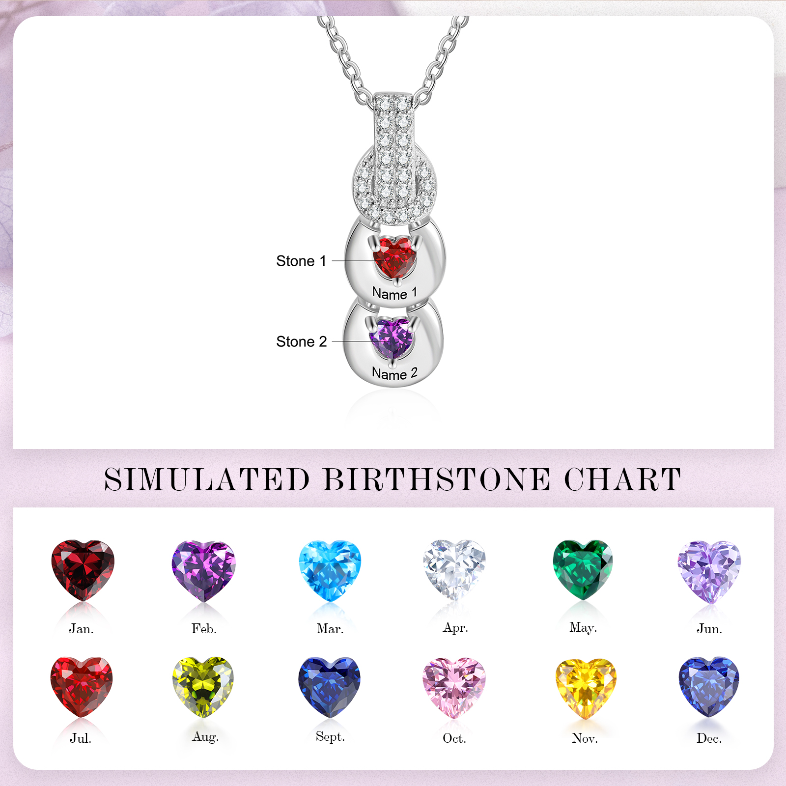 Custom Family Necklace Cascading Pendant with 2 Birthstones Engraving 2 Names Gifts for Her-Jessemade AU