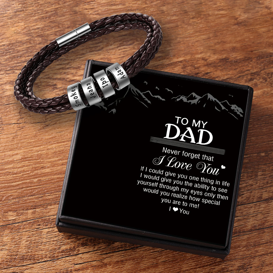 Braided Leather Personalised Name 4 Beads Men's Bracelets Gifts For Him Best Gift For Dad-Jessemade AU