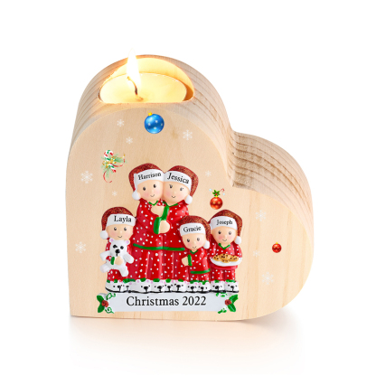 Christmas Family Candle Holder Wooden Custom 5 Names Heart Candlesticks Gifts For Family-Jessemade AU