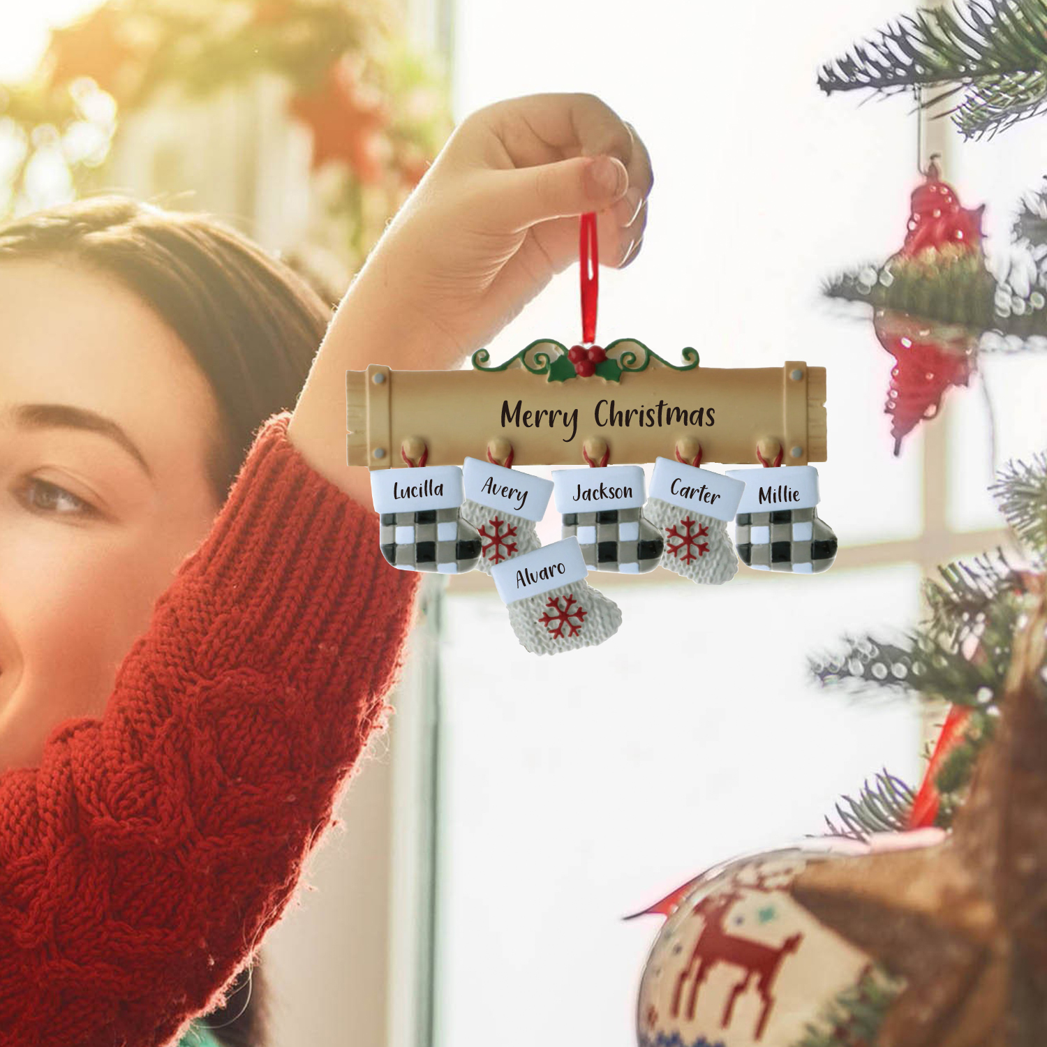 6 Names - Personalised Christmas Stockings Ornaments Customised Name & Text Christmas Decor Wooden Gifts for Family Friends-Jessemade AU