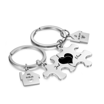 2 PCS Couple Keychain Set Custom 2 Names & Date Keyring Puzzle Keychain Valentine's Day Personalised Gift for Him/Her-Jessemade AU