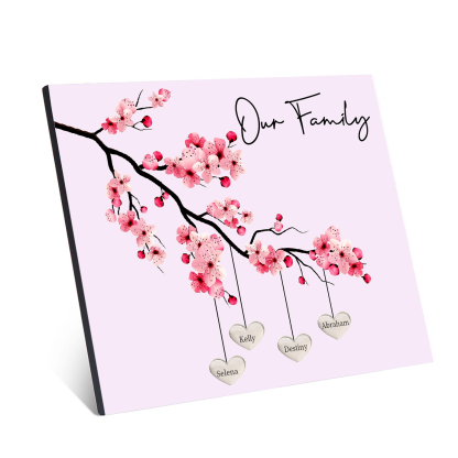 Personalised Plum Blossom Family Tree Picture Board Keepsake Wood Signs Photo Frame Engrave 4 Names-Jessemade AU