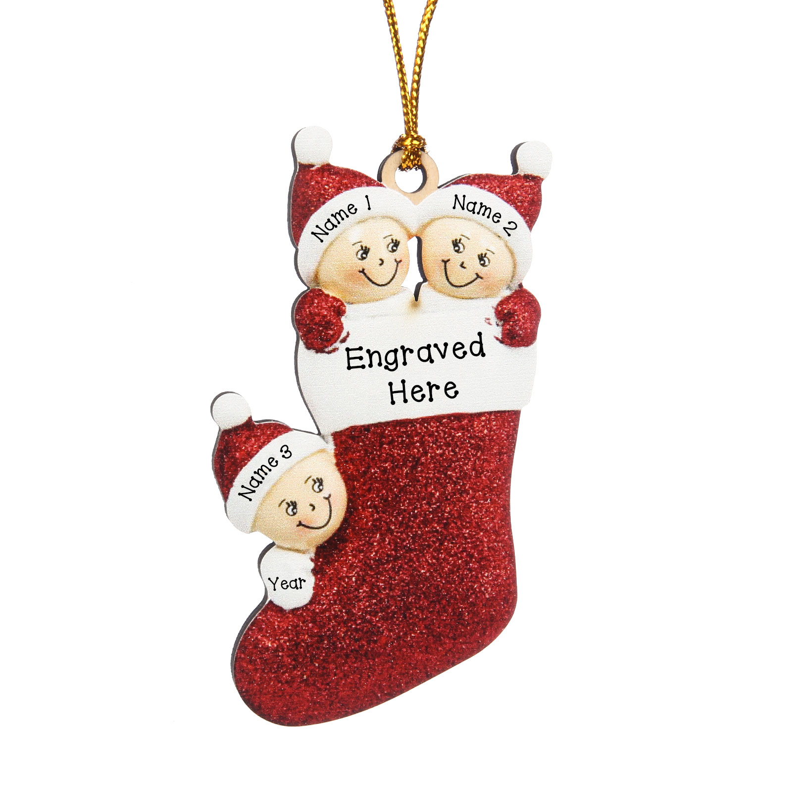 3 Names - Personalised Christmas Stocking Ornament Customised Name & Text & Year Wooden Hanging Ornaments Christmas Gift for Family-Jessemade AU