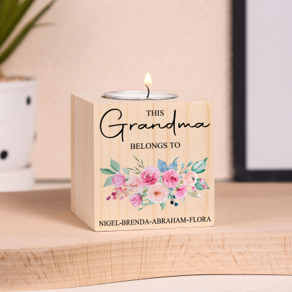 4 Names - Personalised Wooden Candle Holder Engraved Name Candlestick Grandparents Day Gift for Grandma-Jessemade AU