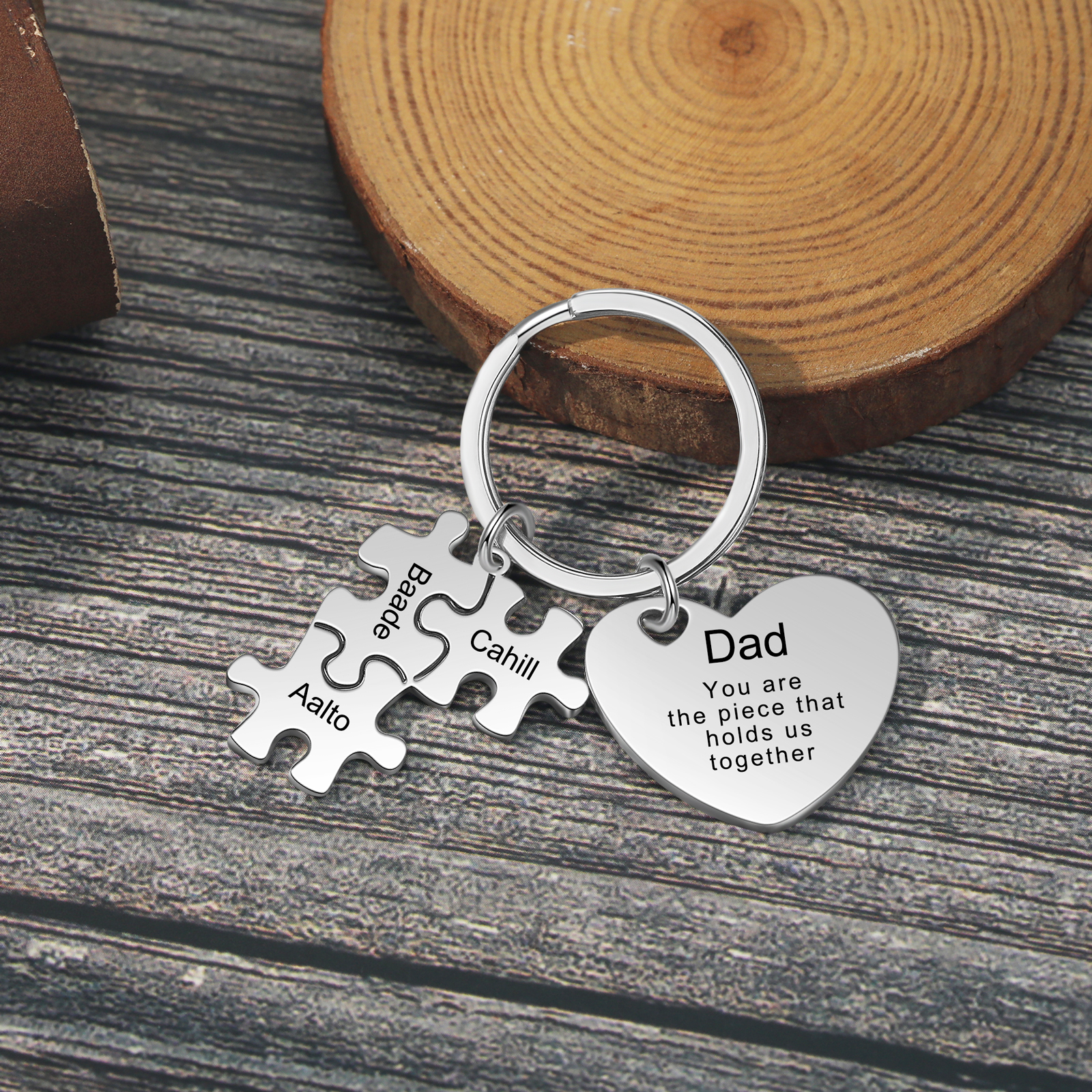 3 Names - Personalised Puzzle Pieces Keychain Custom 1 Text Heart Keychain Gifts For Dad/Mom-Jessemade AU