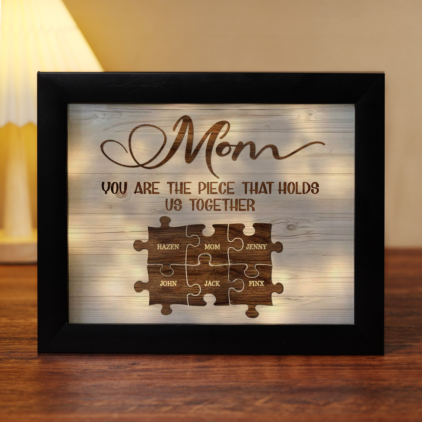 Personalised Puzzle Picture Frame With Light Custom 7 Names Home Decor - You are the piece that holds us together-Jessemade AU