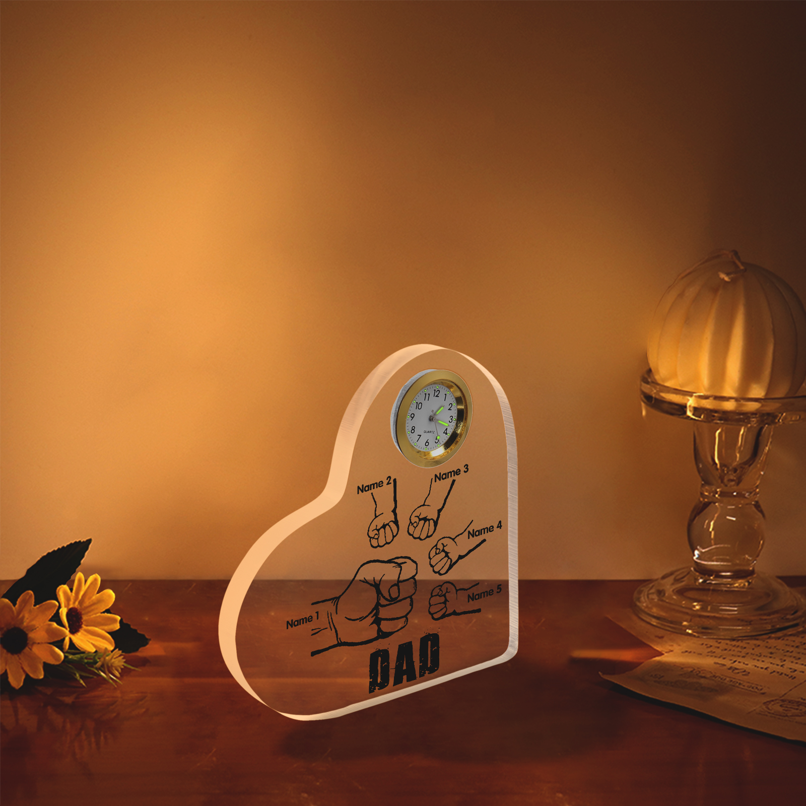 Father's Day Gifts Acrylic Heart Keepsake Personalised Fist Bump Heart Sign with 5 Names-Jessemade AU