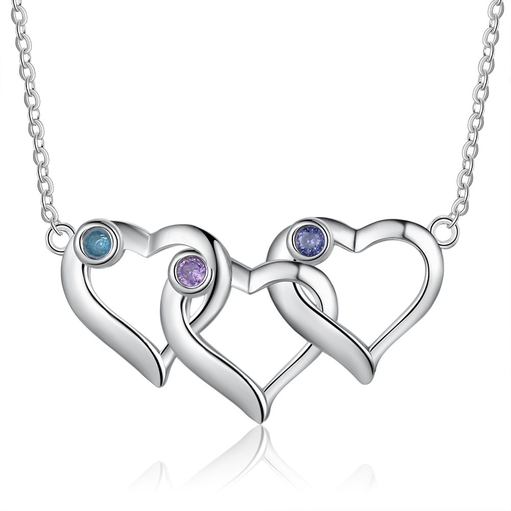 Personalised Heart Necklace With 3 Birthstones Engraved Names Gift For Her-Jessemade AU