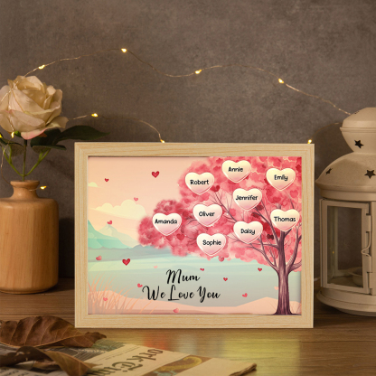 Personalised Frame Night Light Custom 1 Text & 9 Names Pink Family Tree Ornament Gifts for Mother/Grandma-Jessemade AU