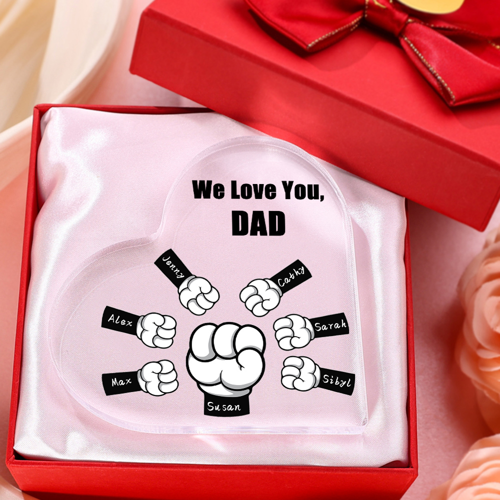 Personalised Acrylic Heart Keepsake Custom 7 Names & 1 Text Fist Bump Ornaments Gifts for Dad/Grandpa-Jessemade AU
